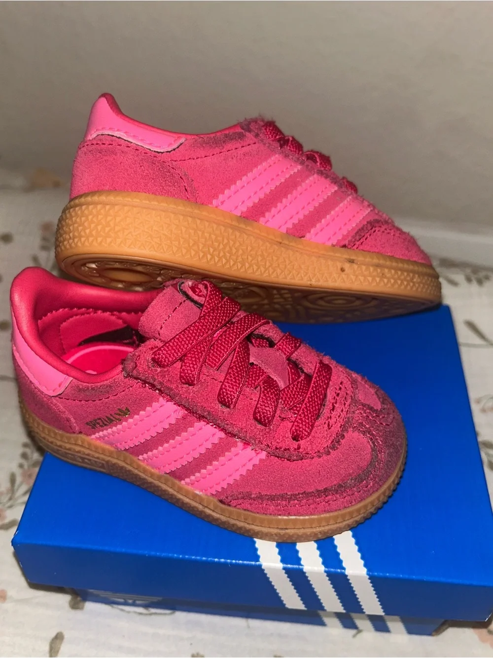 adidas Kids Hot Pink Suede Sneakers with Gum Sole